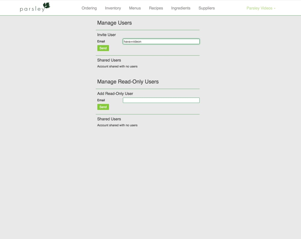Adding Users to your Parsley Account Parsley Culinary Software for