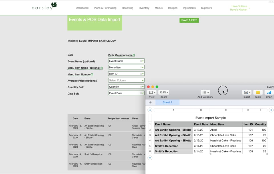 Importing Events Into Parsley Parsley Culinary Software for Chefs